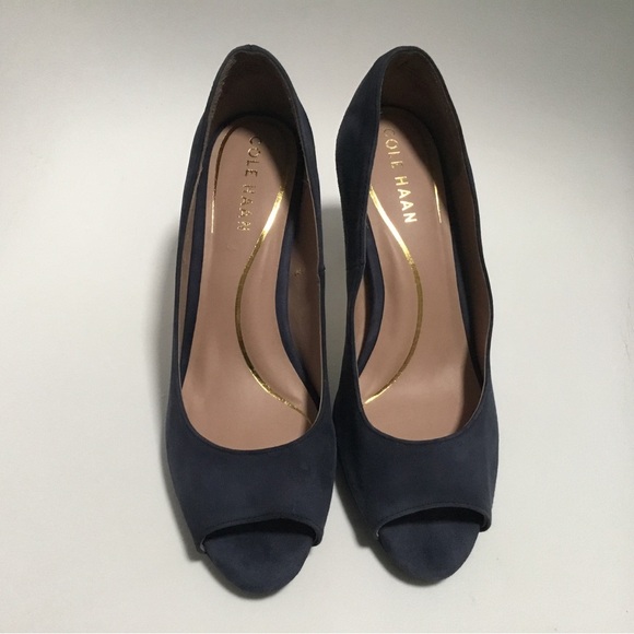 COLE HAAN Drado Platform Peep Toe Pump Navy Blazer Suede Size 6.5 - Picture 3 of 8